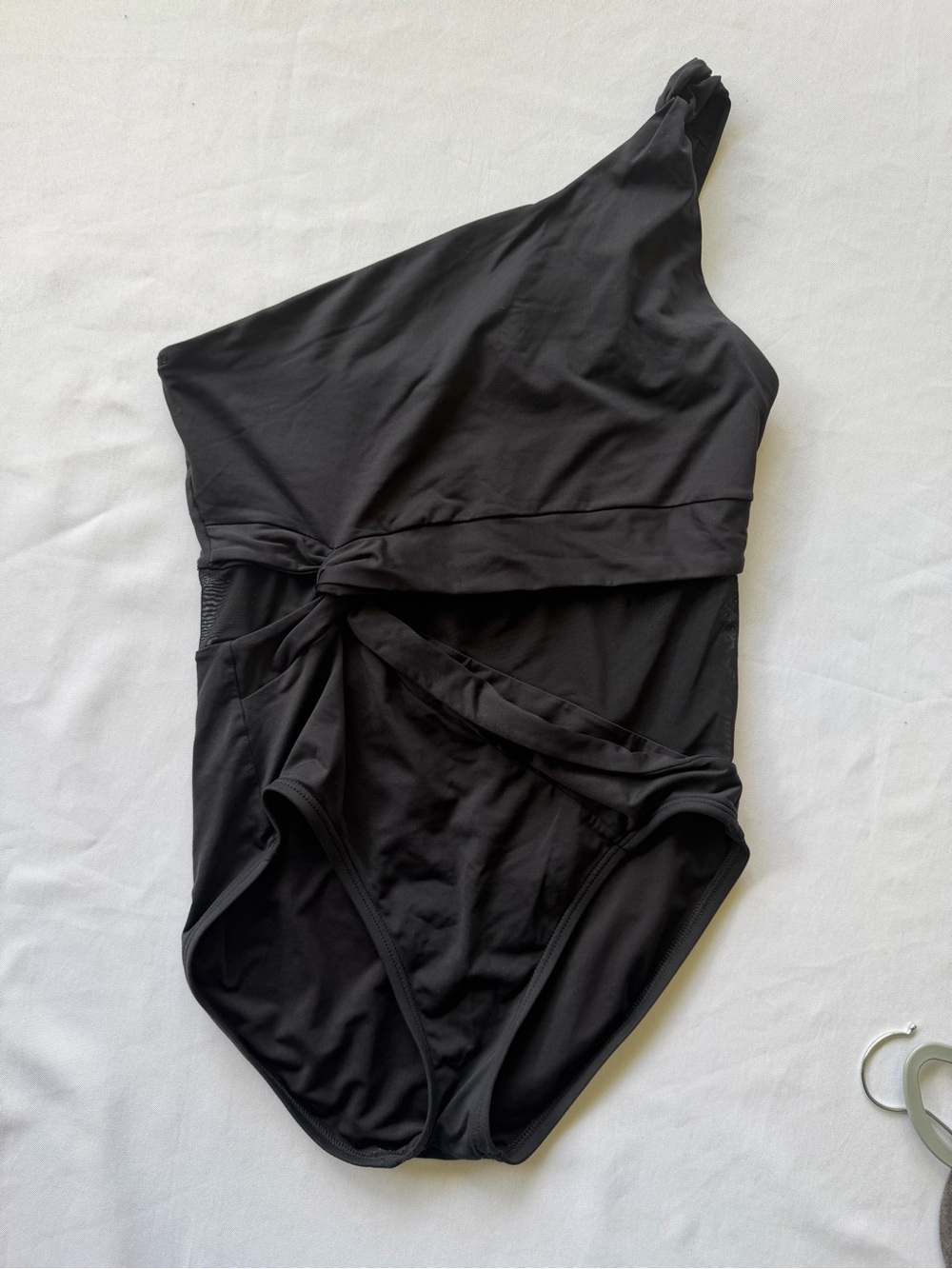 MICHAEL Michael Kors Black One Shoulder Knot Detail Mesh 1 Piece Swimsuit Sz 10